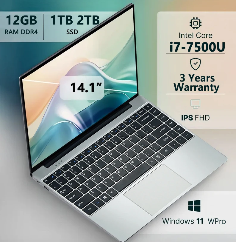 

NEW Office Laptop Windows 11 Pro intel core i7-7500U Laptop PC Notebook Computer 1920*1080P 12GB RAM 1TB 2TB SSD 180° open pc