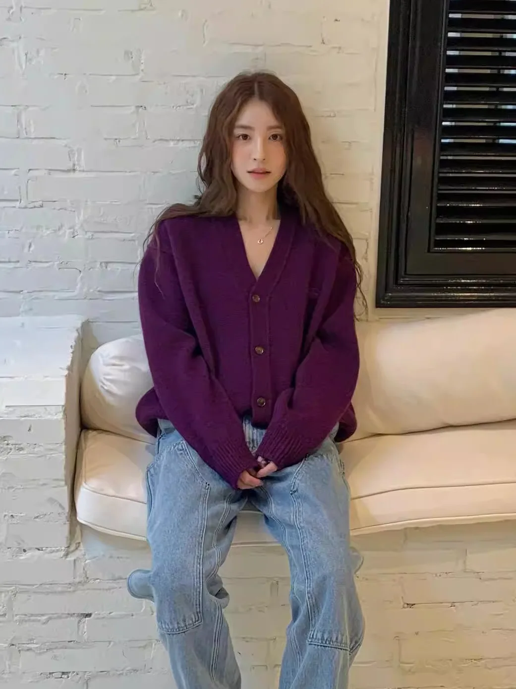 

Вязаный шерстяной свитер в стиле ретро для женщин с пуговицами, свободный крой, длинный кардиган све, удобная дышащая осенняя одежда