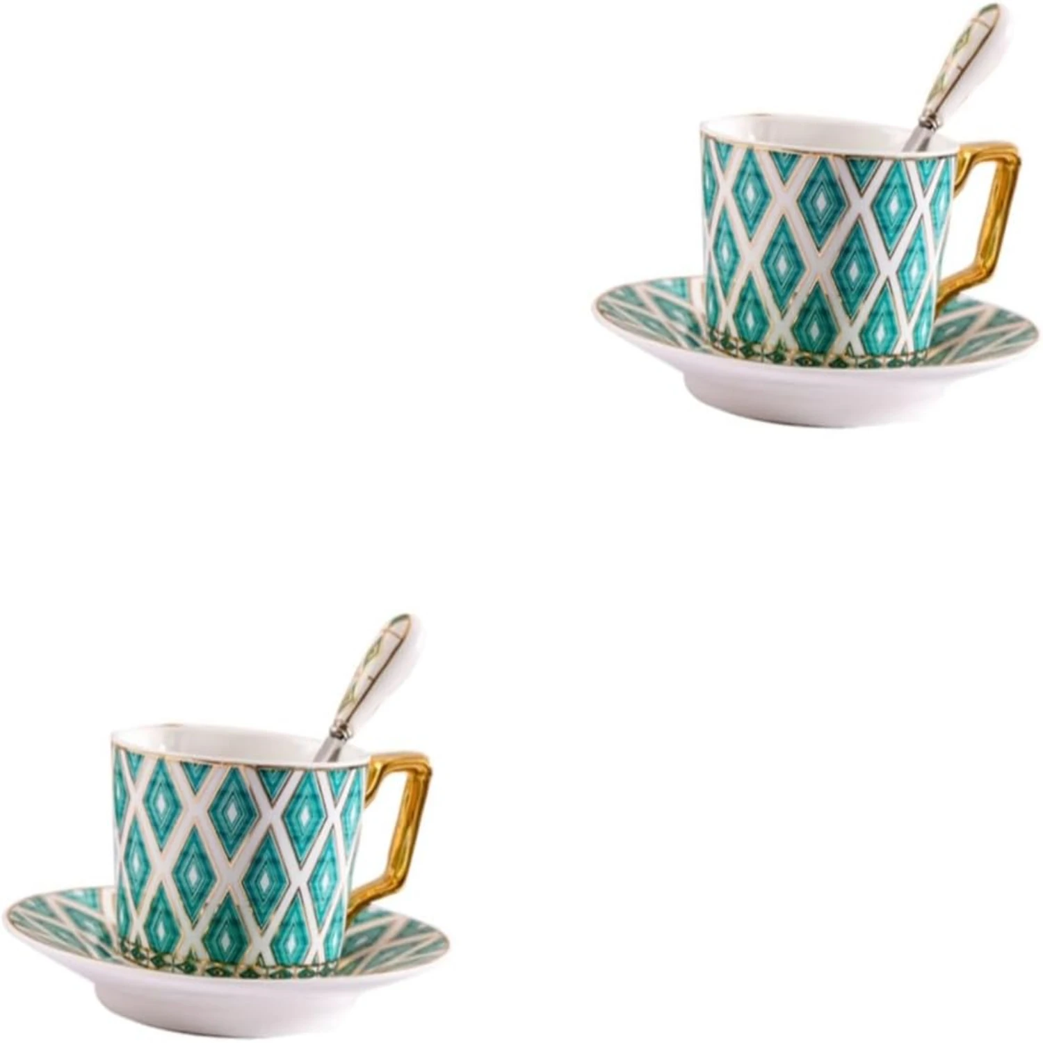 Embrace Timeless European Elegance with this Exquisite Set of 2 Luxurious Porcelain Espresso Cups, Elegant Bone China Ceramic Pl