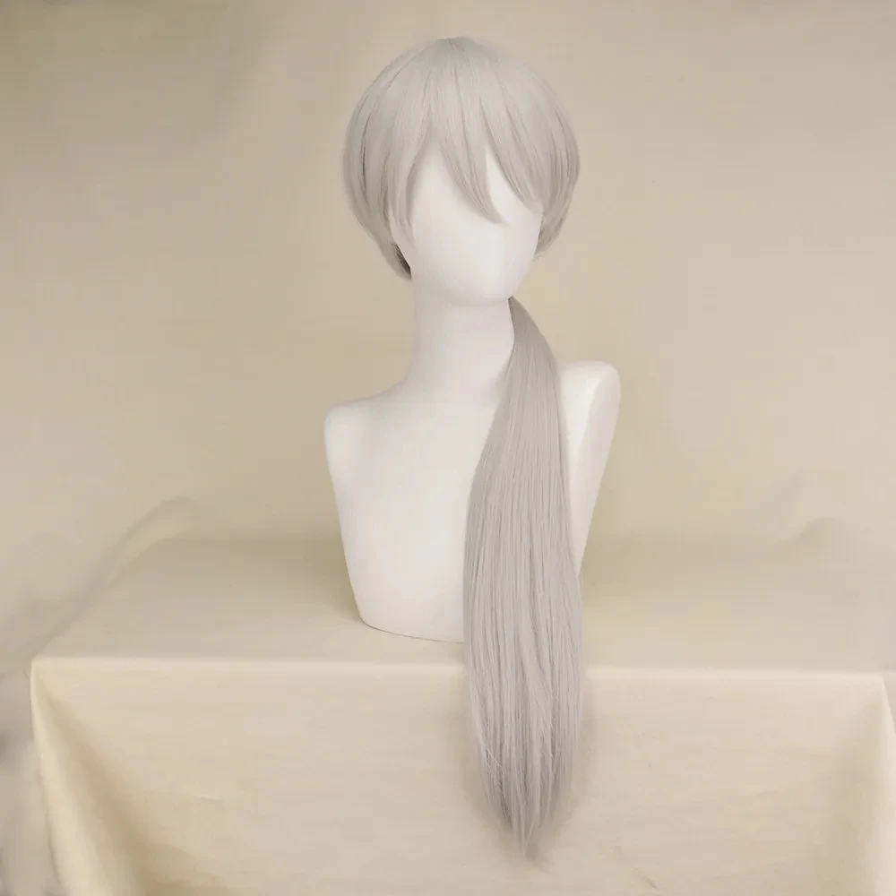 Anime Chainsaw Man Quanxi Cosplay Silver Long Wig Eyes Patch Halloween Party Role Play Heat-resistant Fiber Hair