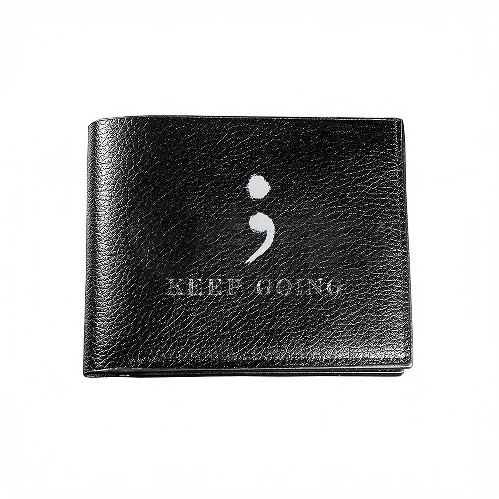 Keep Going Motivational Semicolon Design Men's Wallet Card Holder Casual Business Fashion Statement Accessory