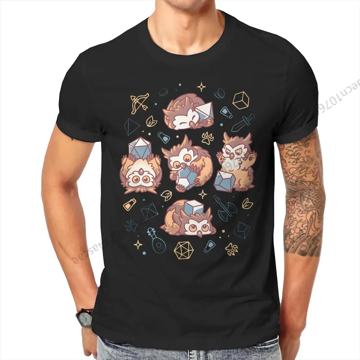 DND Cute Owl Beast Dice T Shirt Men Tees Summer Clothing Cotton O-Neck TShirt