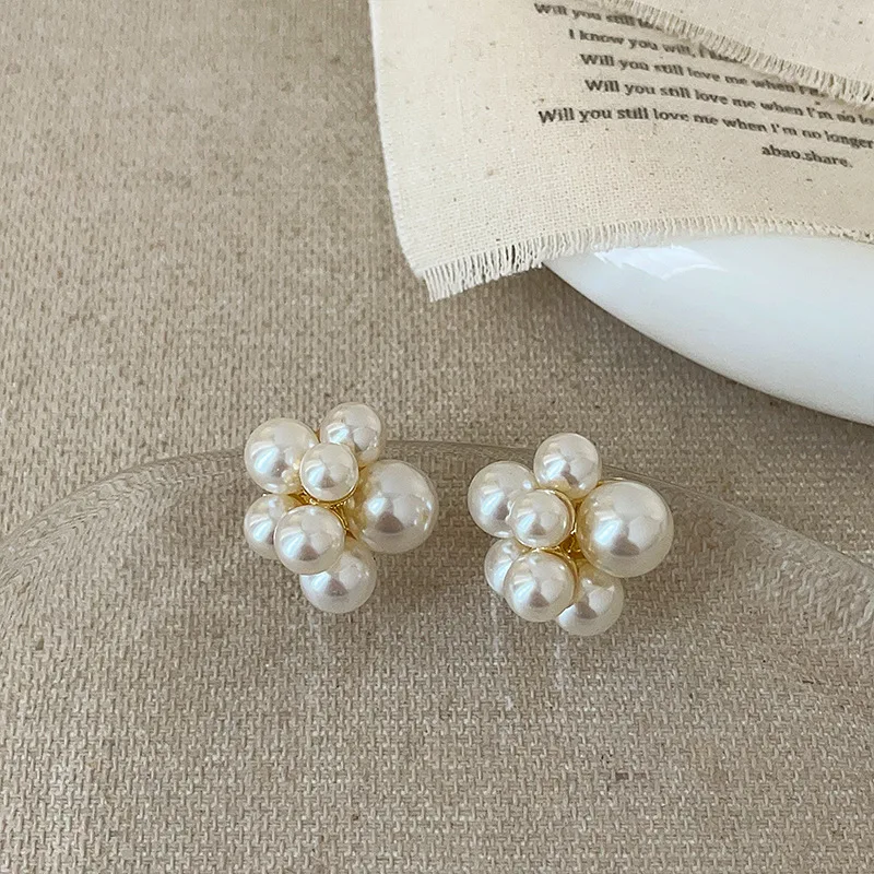 

Imitation Pearl Balloon Shaped Stud Earring for Women Simple Geometric 925 Silver Needle Grape Dangle Earrings Jewelry Gift