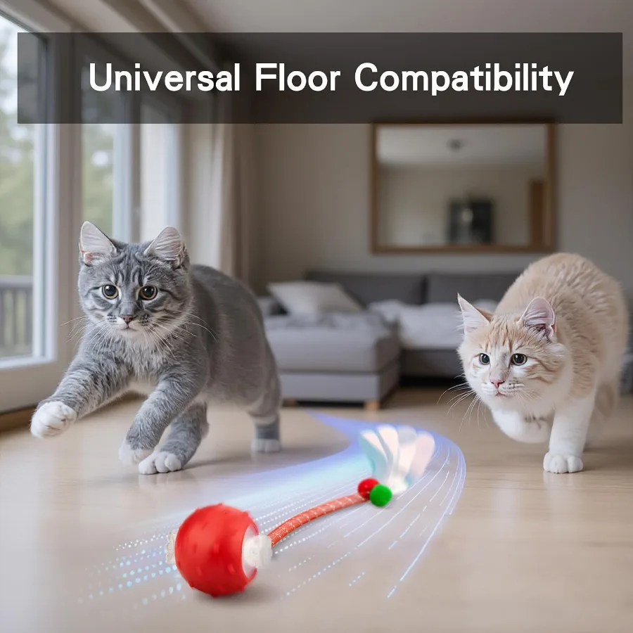 كرة ألعاب القطط التفاعلية للقطط الداخلية، كرة القطط الدوارة الأوتوماتيكية مع ذيل شبكي مرن، تفعيل حركة النقيق على شكل طيور #2