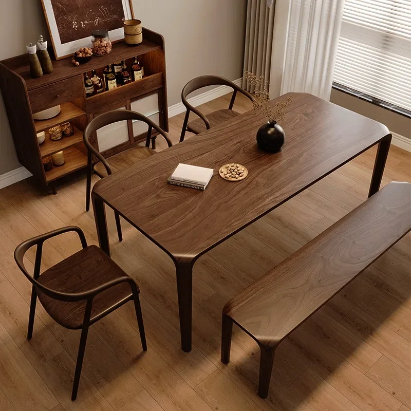 Black walnut dining table rectangular light luxury simple modern home all solid wood long table desk  table integrated
