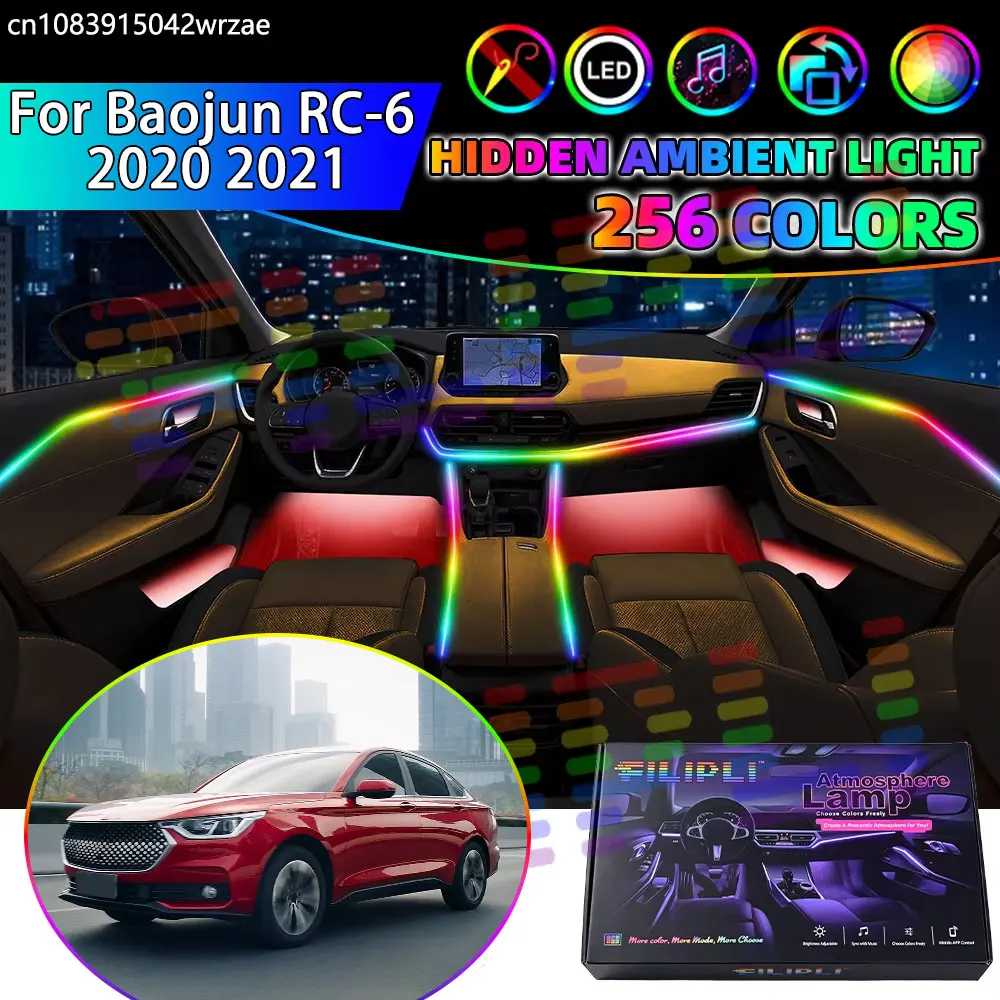 For Baojun RC-6 2020 2021 Sedan RGB Car Interior Ambient Lights Strips Breathing Lighting Kit App Control LED strips Auto Parts view 2