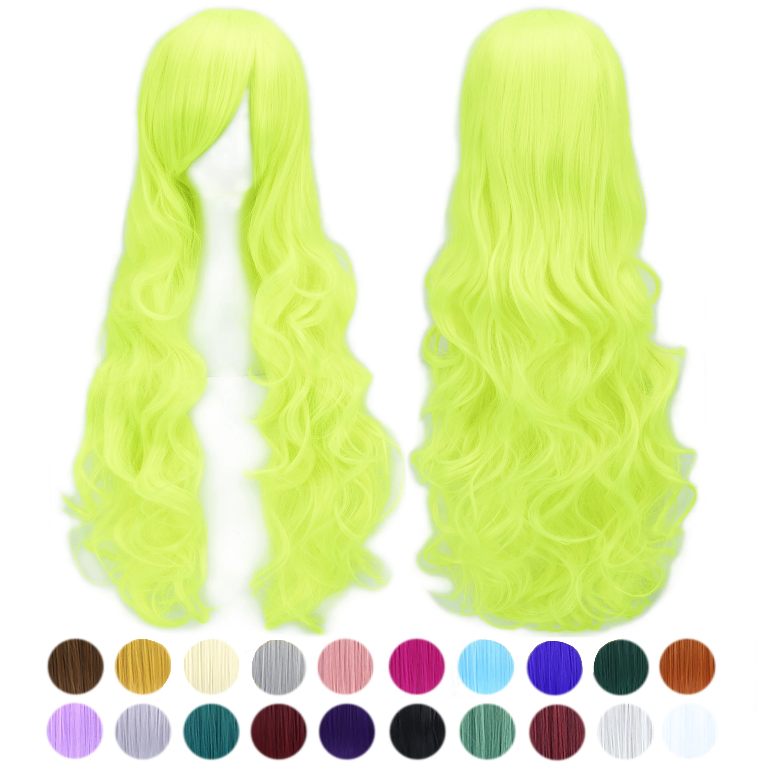 

Soowee 80cm Long Fluorescent Green Wavy Synthetic Hair Cosplay Wig with Bangs Colorful Halloween Costume Wigs for Women