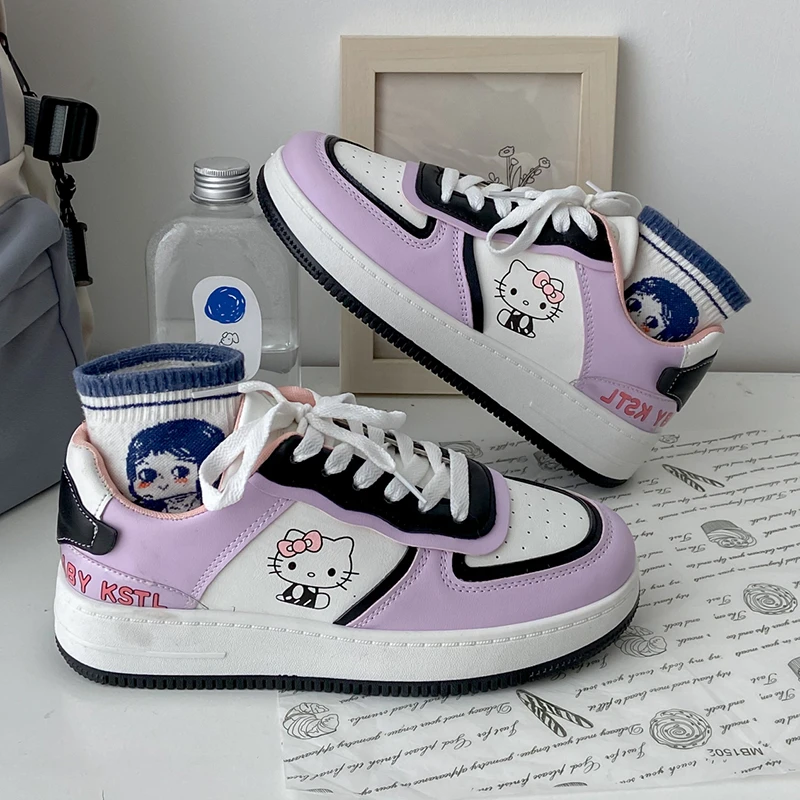 Kawaii Sanrio Hello Kitty Shoes Schoolgirl Graffiti Korean Version All-Match Tide Shoes Sports Shoes Girl Casual Shoe Girl Gift