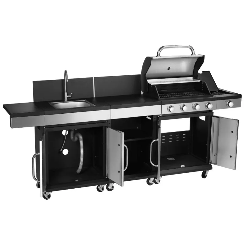 Stainless Steel BBQ Grill Combination Modular Outdoor Kitchen with Sink Side Furnace Outdoor Cabinet