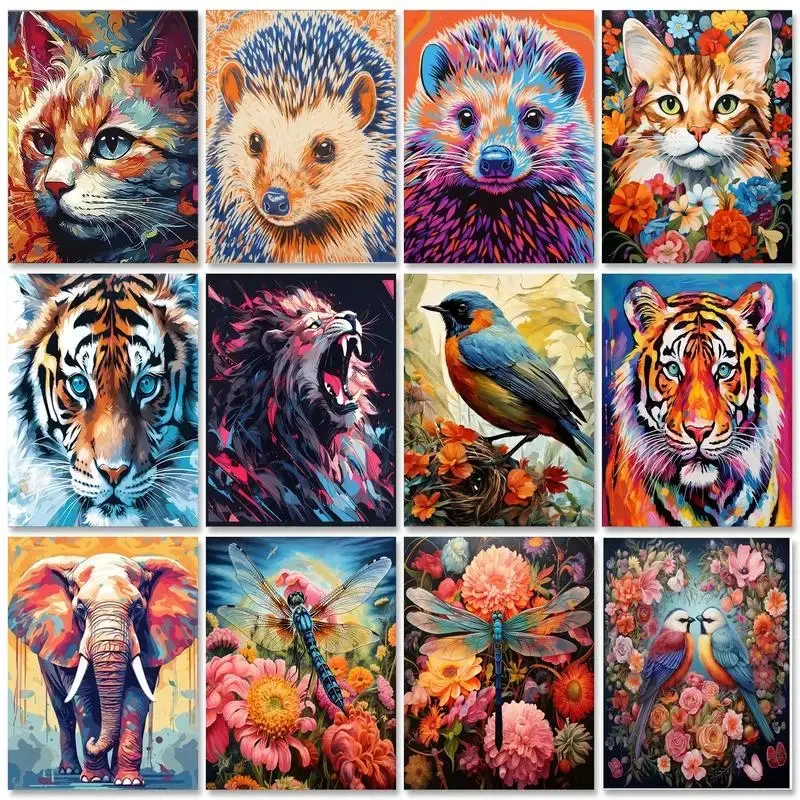 

538810 Painting By Numbers Hand Drawn Style Animals Adult Oil Kit DIY Acrylic Paint Canva Artwork Canva Art Gift Home Decorate