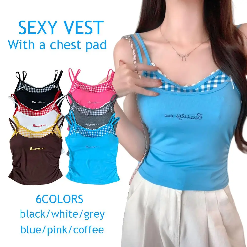 

Sexy Strap Vest Cute Tank Top Mini Top Useful Chest Pad Backless Clothes Innerwear Wear Sleeveless Decor Summer Women Camisole