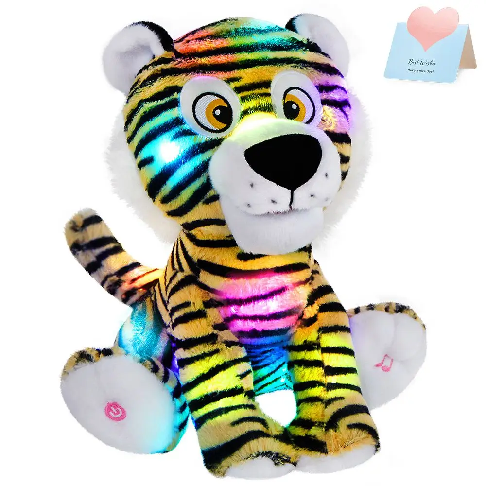 

32cm Stuffed Tiger Doll Music LED Light Up Animal Cute Soft Yellow Stripes Tiger Plush Pillow Peluches Decors Birthday Kids Gift