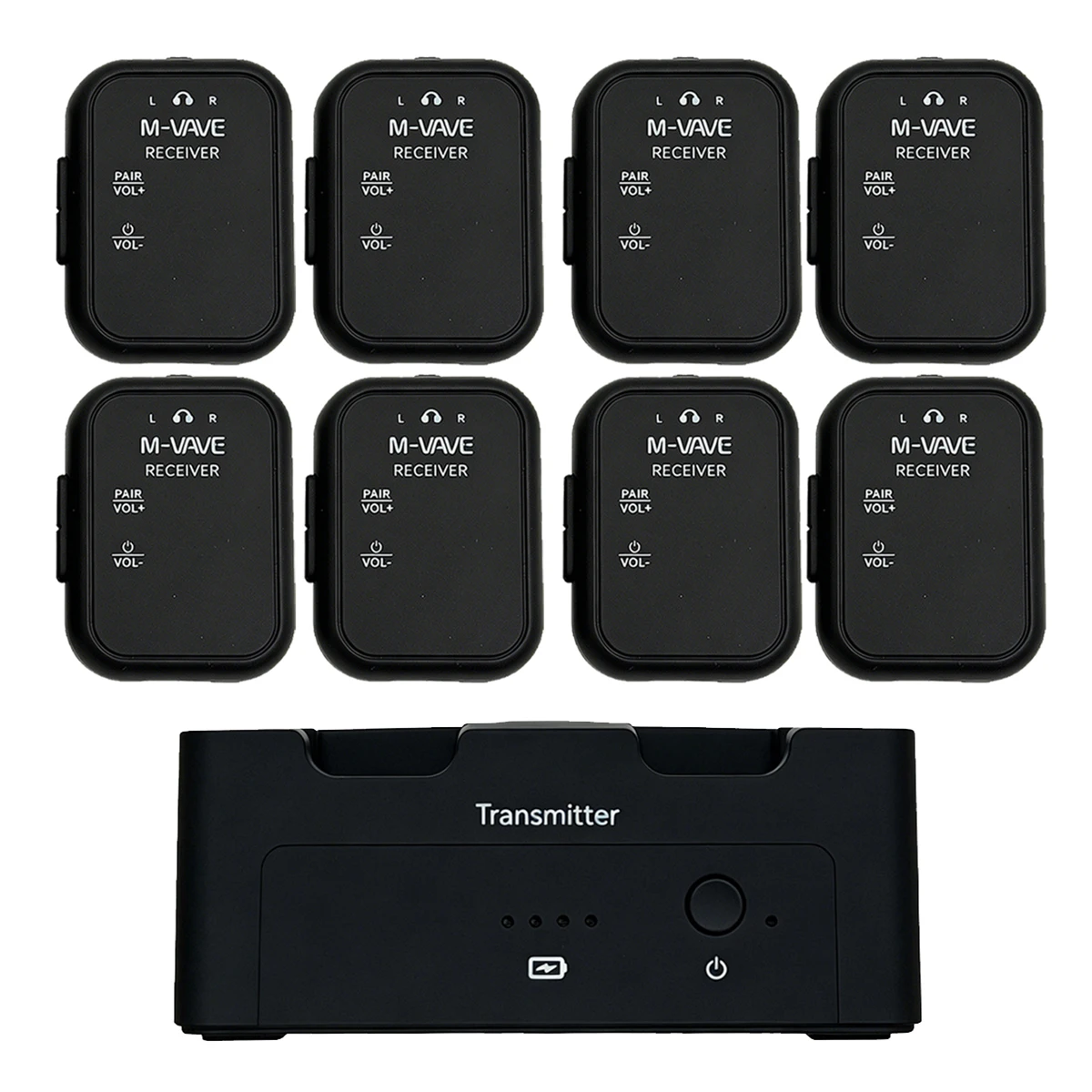 M-VAVE WP-12 Wireless In-Ear Monitor System – 1 Transmitter & 8 Receivers, 2.4GHz, 24bit/48kHz, 3ms Latency, 30m Range