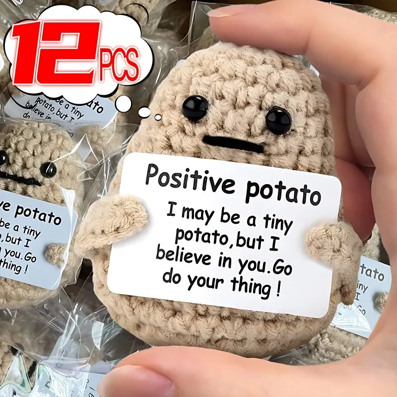 Positive Energy Potato Mini Handmade Ornament Knitted Doll Hug Pocket Encouraging Card Creative Birthday Gifts Party Home Decor