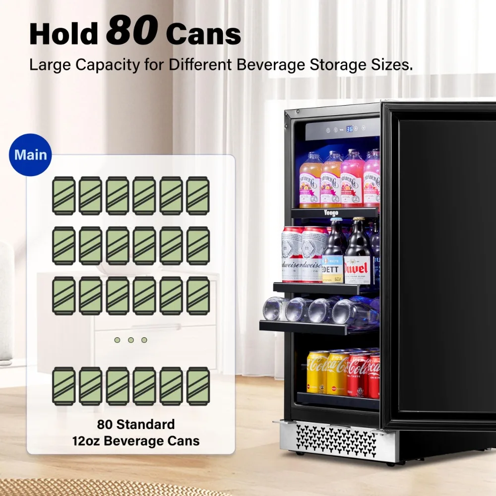 2024 New 15 Inch Beverage Fridge, 80 Cans Beer Fridge with Advanced Cooling System(34-54°F)