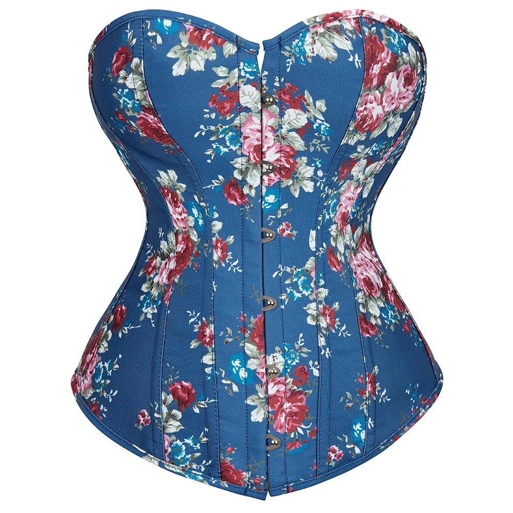 

Women Vintage Floral Print Pattern Overbust Corset Top Burlesque Waist Cincher Lace Up Corsets Sexy Corset Bustier Lingerie