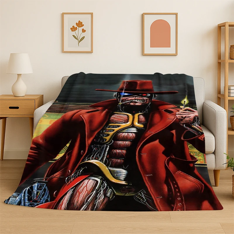 3D I-Iron Maiden Metal Band Flannel Blanket Soft Warm Throw Blanket for Bedroom Living Room Bed Travel Camping Picnic Gift