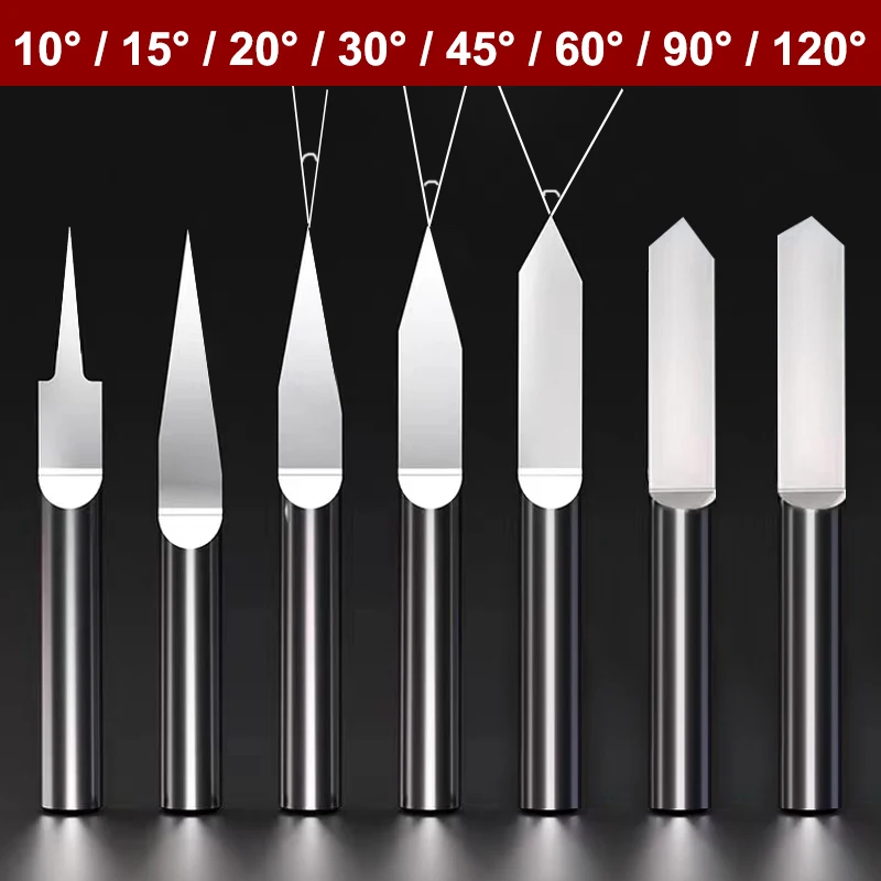 Flat Bottom Engraving Bit 3.175mm 4mm 6mm Carbide Carving Tool PVC For Acrylic Plastic Wood Metal 3D 10° 15° 20° 30° 45° 60° 90°