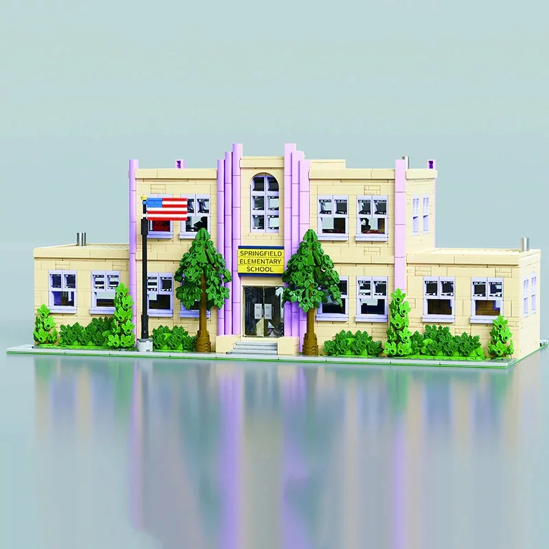 3500 قطعة MOC سبرينغفيلد المدرسة الابتدائية اللبنات مدينة عرض الشارع نموذج مع 8 الشكل تجميع لعبة هدية للأطفال البالغين