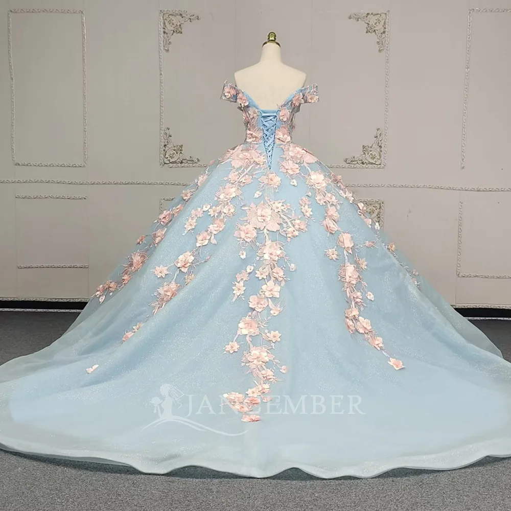 فستان كوينسيانيرا مزين بالكتف مكشوف الكتفين 2025 زهور على شكل قلب فيستدوس دي 15 سنة quinceañeras مخصص