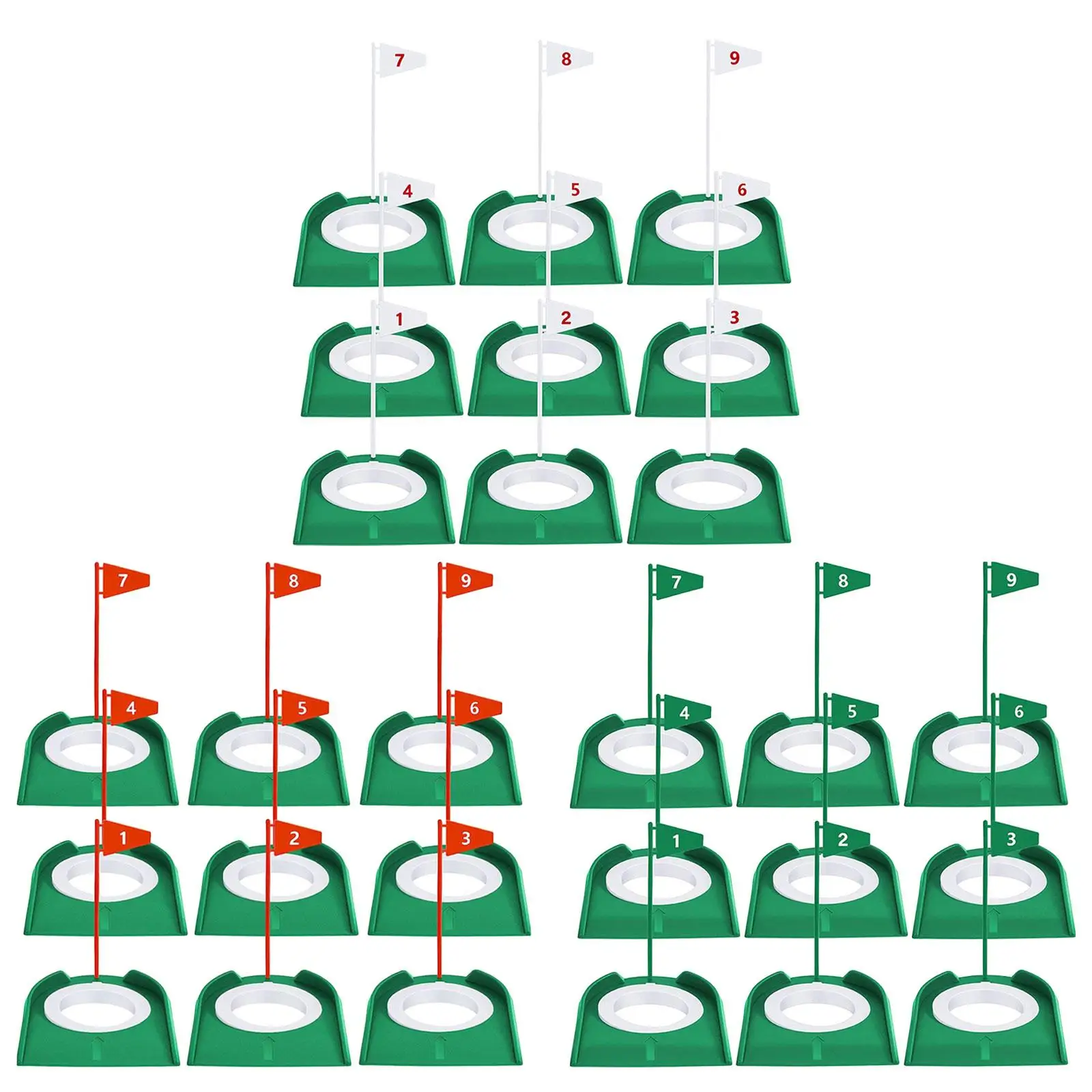 

9Pcs Golf Putting Cup and Flag Trainer Aid Putter Practice W/ Flag Putt Training Hole for Putting Yard Garage Indoor Men