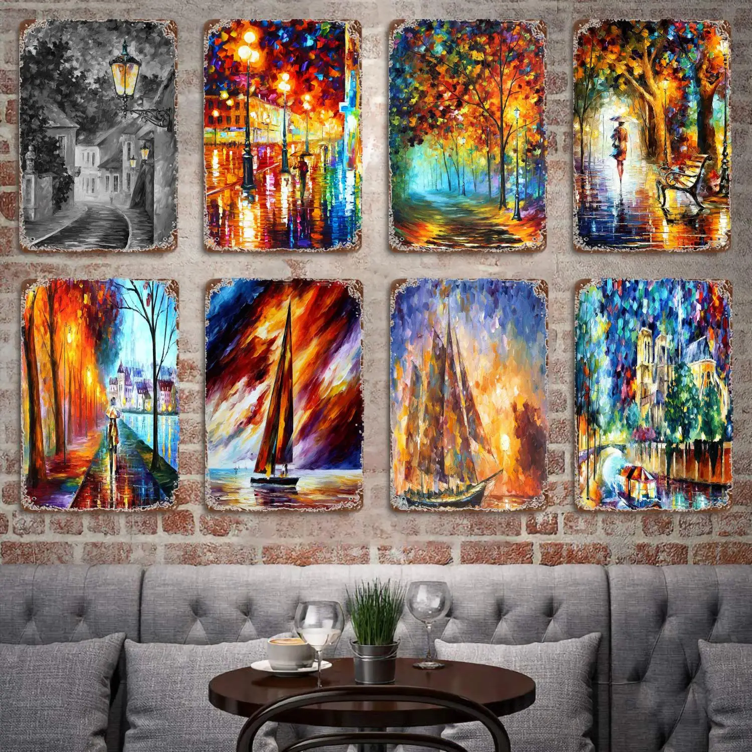 Leonid Afremov- Melody Of The Night Poster Vintage Tin Metal Sign Decorative Plaque for Pub Bar Man Cave Club Wall Decoration