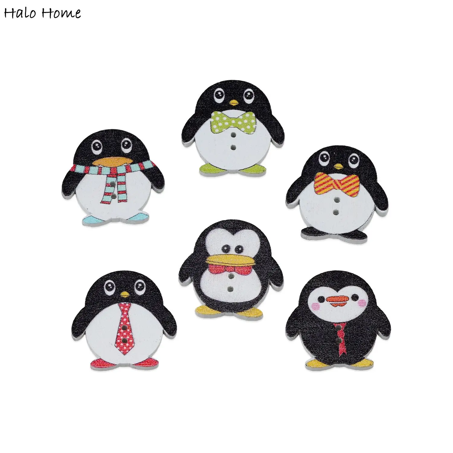 30pcs Cartoon Cute Penguin Wood Buttons Sewing Scrapbooking Clothing child card marking Handwork Decor Cartoon DIY 25x24mm