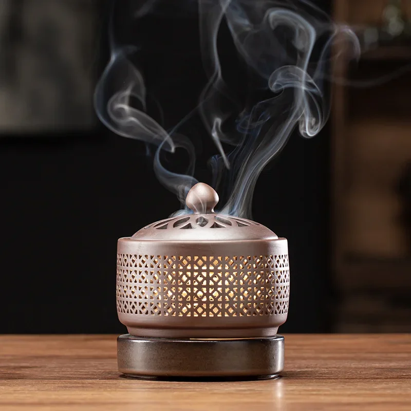 

110V/220V Electronic Incense Burner Ceramic Household Night Light Timing Adjustable Temperature Essential Oil Lamp Tea Warmer