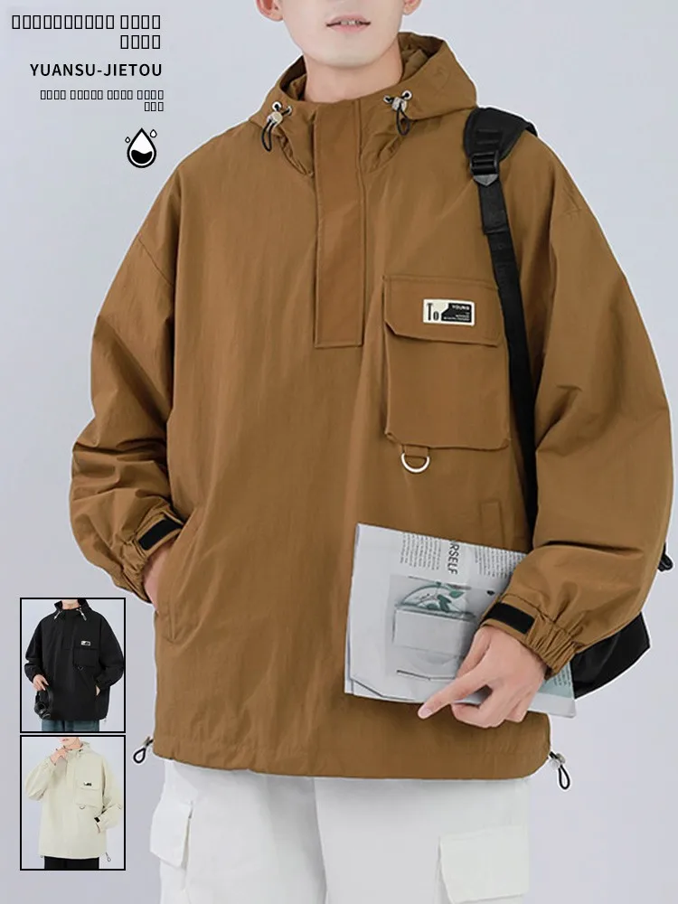 

Мужская повседневная рабочая куртка с капюшоном, весенняя, свободного кроя, спортивная верхняя одежда, с декоративной молнией, ветрозащитная, из полиэстера.