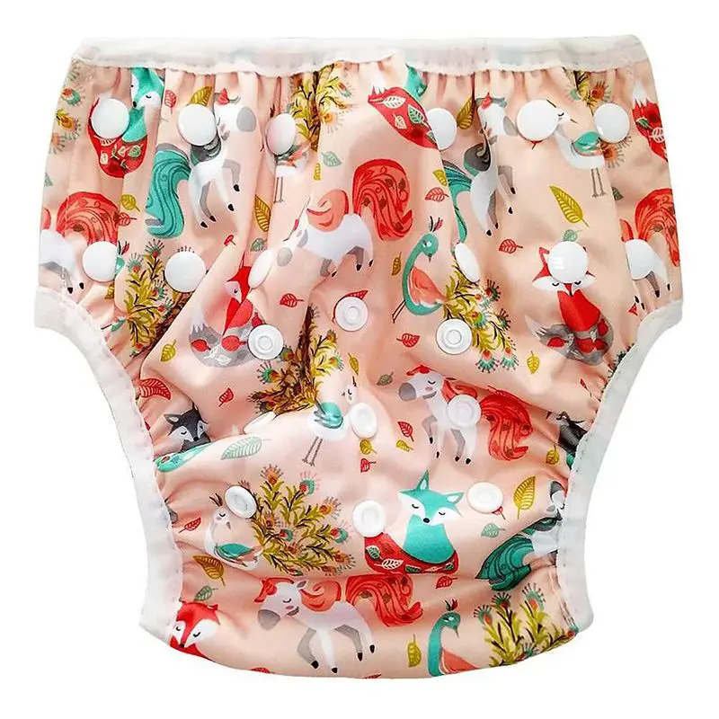 Baby Swim Trunks Unisex Cute Cartoon Print Leakproof Swimming Diapers Cotton Soft Breathable Kids Swimwear Short Training Pants