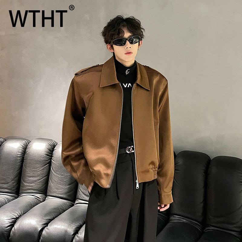 

WTHT модные мужские лоскутные подплечники, однотонные пальто, модные уличные куртки на молнии с лацканами, мужские куртки 2021, осень 2A2167