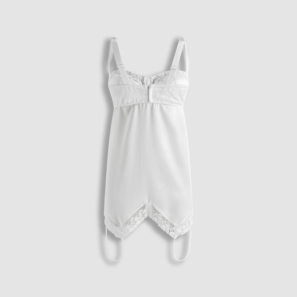 Ladies Acetate Blend Glossy Camisole Built-in Underwire Bra Lace Edge Spaghetti Strap Asymmetrical Hem Elegant Sleeveless Top