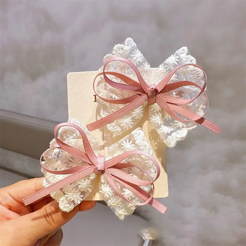 2PCS/Set New Lace Bow Hair Clips for Baby Girl Korean Sweet Bowknot Hairpins Barrettes Handmade Headdress Kids Hair Accessories