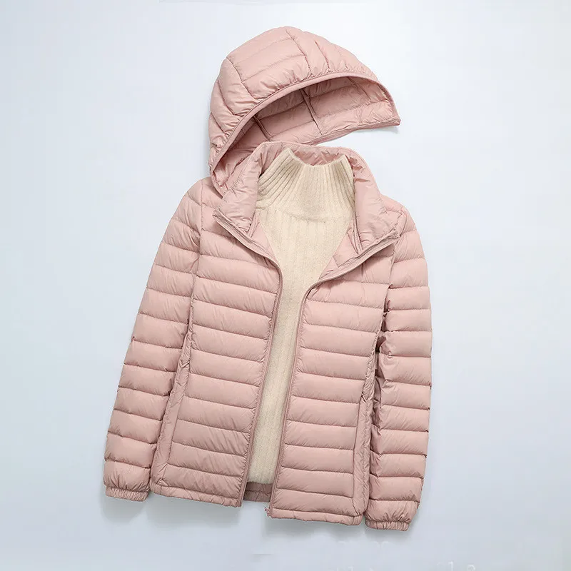 

Hat Detachable Hooded Down Jacket Autumn Winter Women Ultra Light White Duck Down Coat Female Short Warm Puffer Parkas Outwears