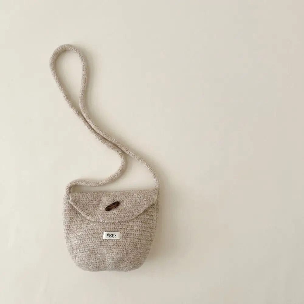 Knitted Cotton Tote Bag Woven Straw Solid Color Crossbody Bag Mini Size Button Decor Princess Coin Purse Daily Outing