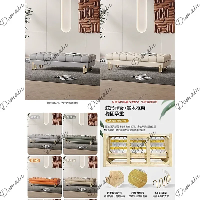 XX Bedroom Modern Leather Bench, Solid Wood Long Settee, Minimalist End Of Bed Storage Stool For Living Room