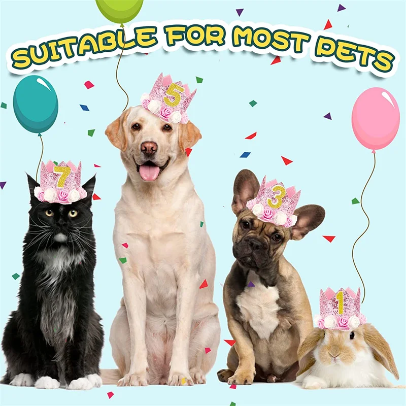 Pet Crown Hat Dog Birthday Hat Reusable Birthday Party Crown for Cat Headband Hats Pet Gift Grooming Accessories with Glue Dots