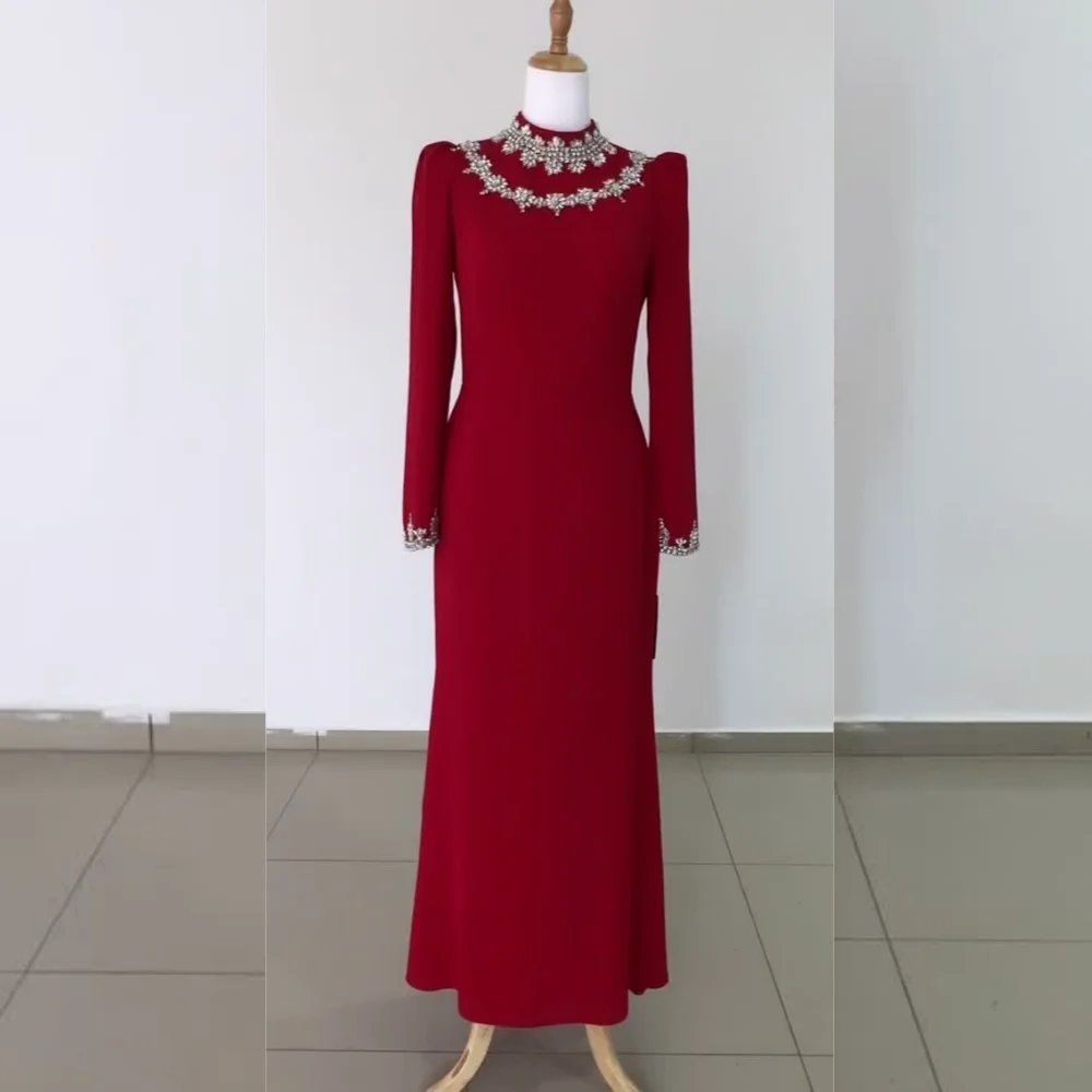 

Customized Formal Evening Jersey Rhinestone High Collar Midi Dresses Bespoke Occasion Party Elegant Glitter فساتين الحفلات