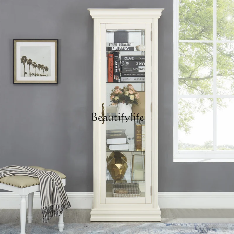 

Solid wood wine cabinet single door household transparent display rack storage