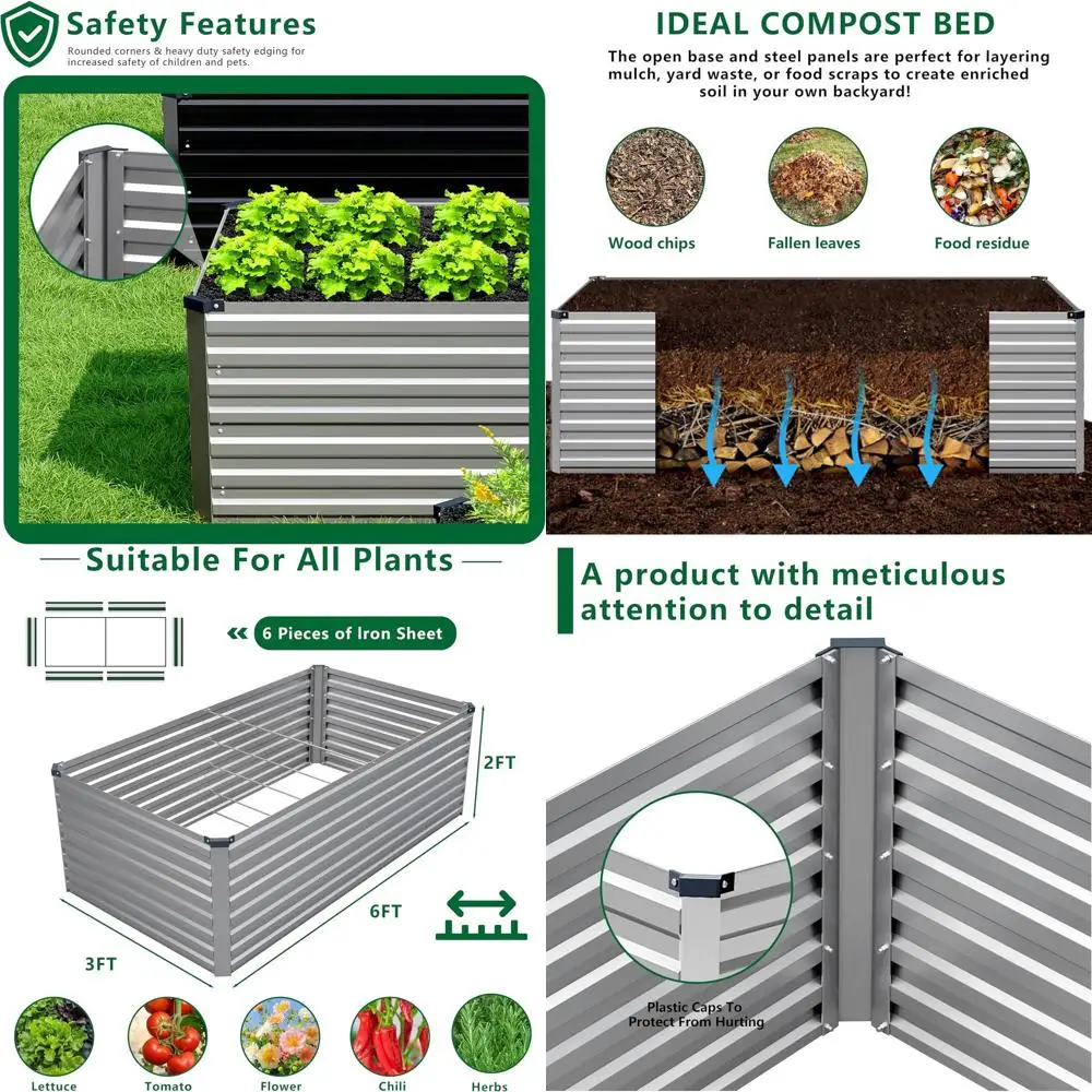 

Large 6x3x2FT Galvanized Raised Garden Bed, Rectangle Metal Planter Box for Outdoor Planting, Ideal for Fruits, Vegetables, and