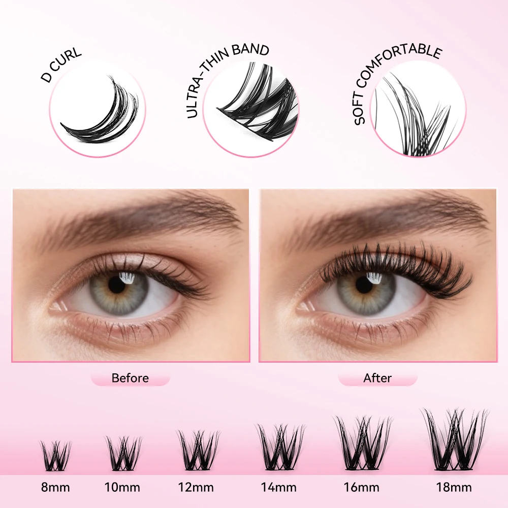 UCoolMe Extension de cils flore bande Ultra mince D Curl naturel large portée vaporeux grappes de cils faux cils paquets outils de maquillage