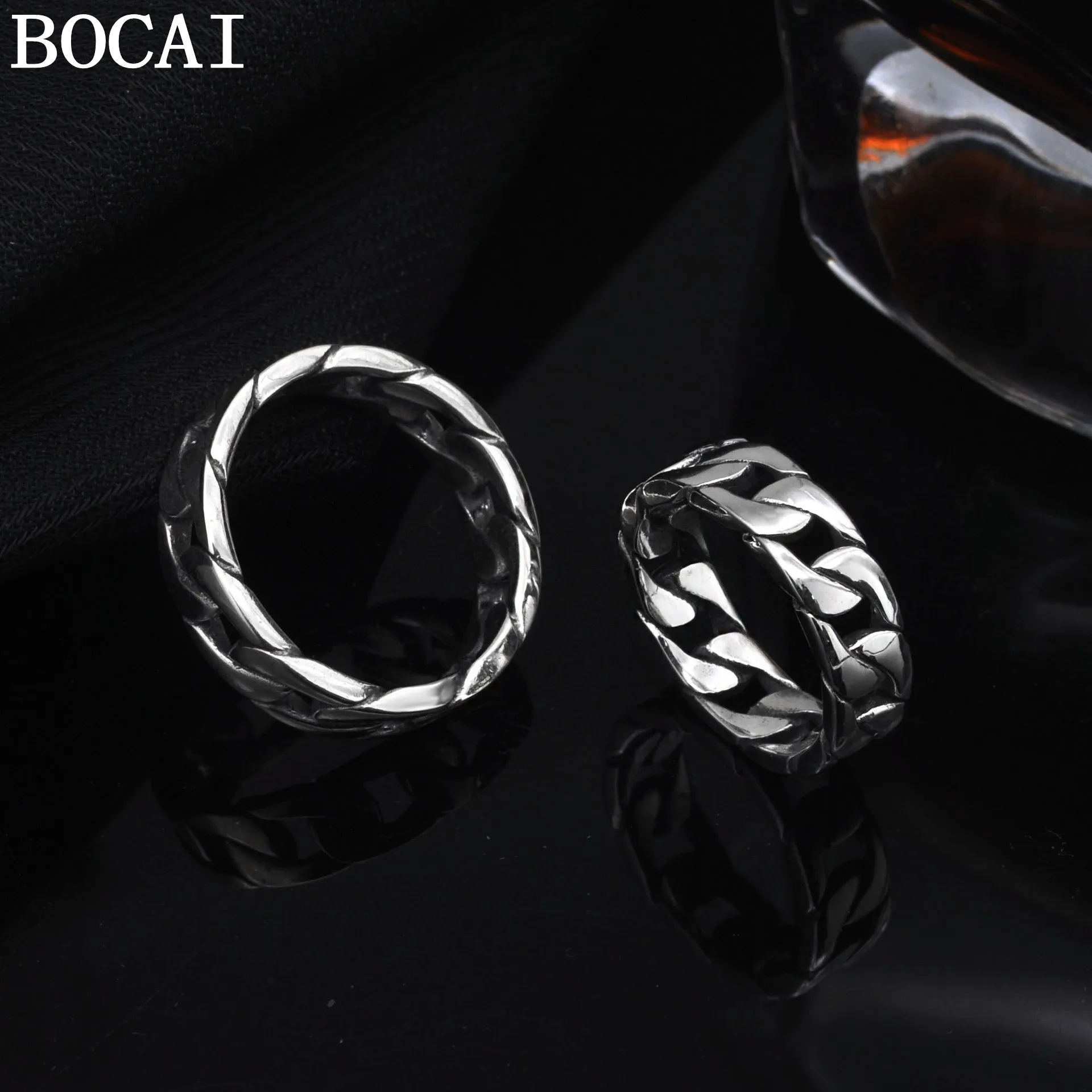 BOCAI New s925 Silver Retro Simplicity Hollow out Engagement Ring Selected Gift for Men and Women