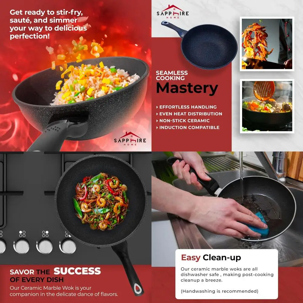 

9-Layer Ceramic Nonstick Wok & Frying Pan - Premium Korean Marble Coating, Easy Clean, Induction Compatible, 8-Inch
