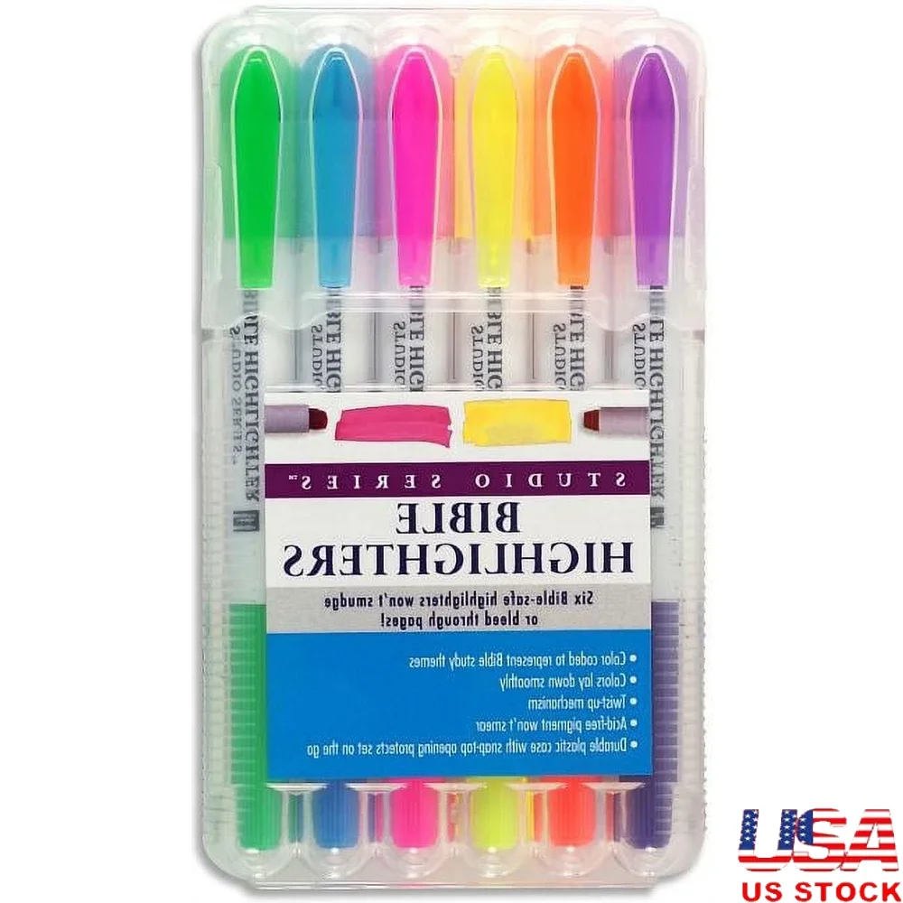 

Bible Highlighters Set of 6 Non Bleed Unique Wax Tip Color Coded Smooth Application Ideal Bible Study Journaling and Notes