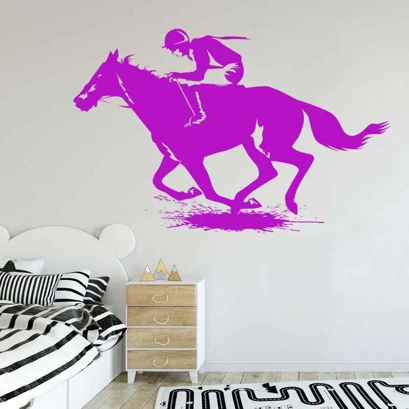 Adesivi murali da corsa di cavalli da equitazione Sport equestri Corse da corsa Stables Decor Decalcomanie in vinile Casa Camera da letto Soggiorno