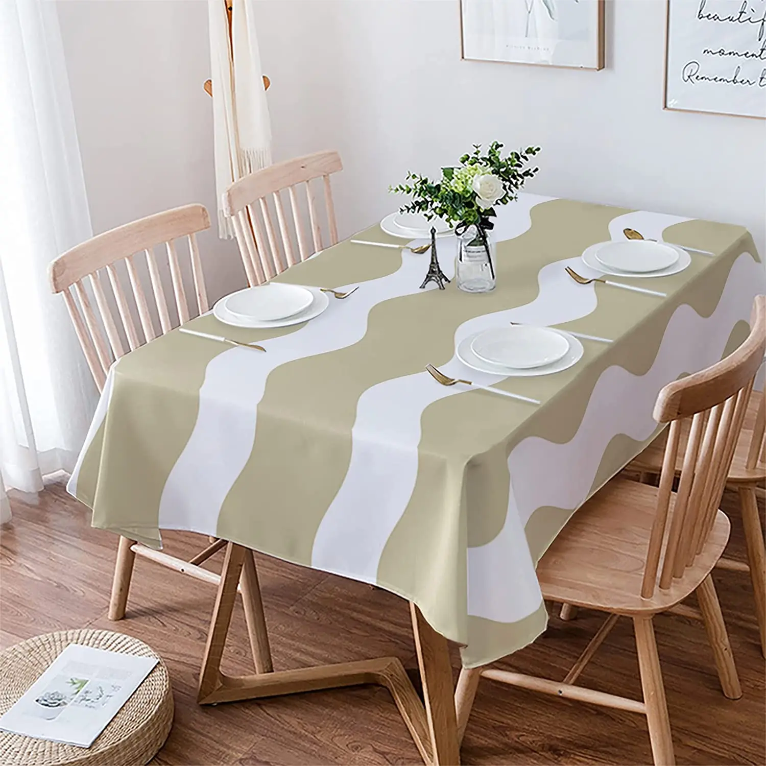 

Light Brown White Ripple Rectangle Tablecloth Kitchen Dining Table Decor Reusable Waterproof Tablecloth Wedding Party Decoration