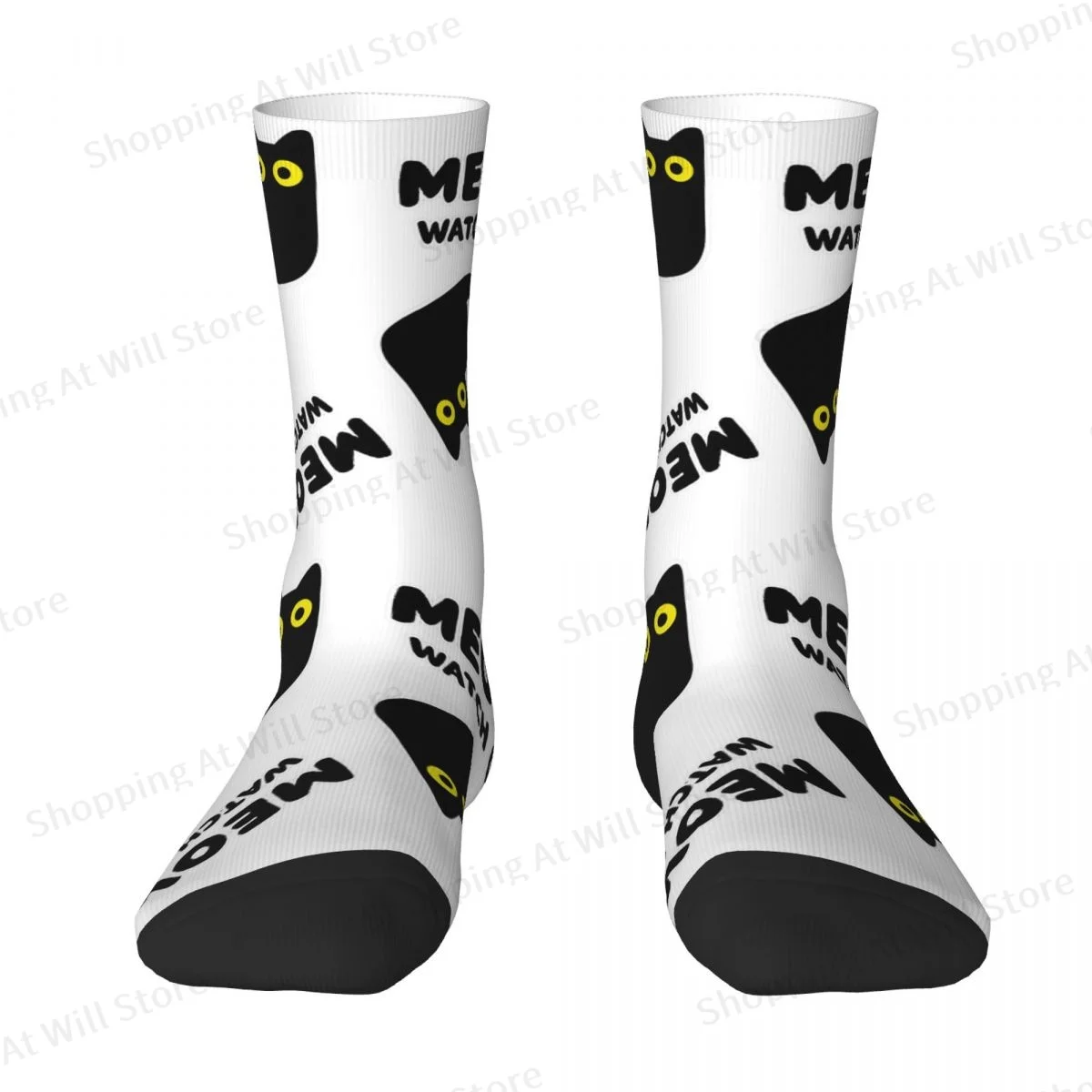 Meow, Watch Out Black Cat Unisex Winter Socks Cycling Happy Socks Street Style Crazy Sock