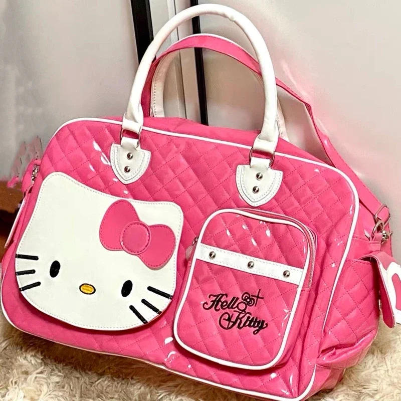 

Sanrio Hello Kitty Large Capacity Crossbody Bag Pink Shoulder Bags For Women Y2k Sweet Girl PU Leather Handbag