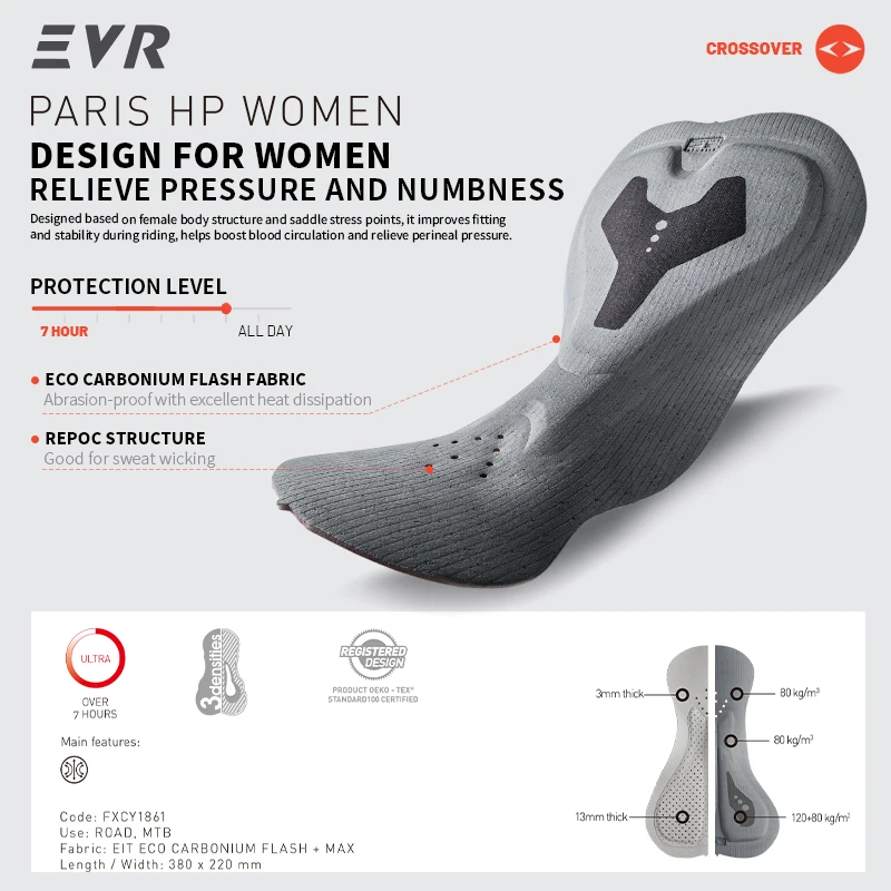 EVR Women's Cycling Bib Shorts Double Arrow Padded Cycling Pants Quick-Drying Breathable Women's Outdoor Road Cycling Bib Shorts