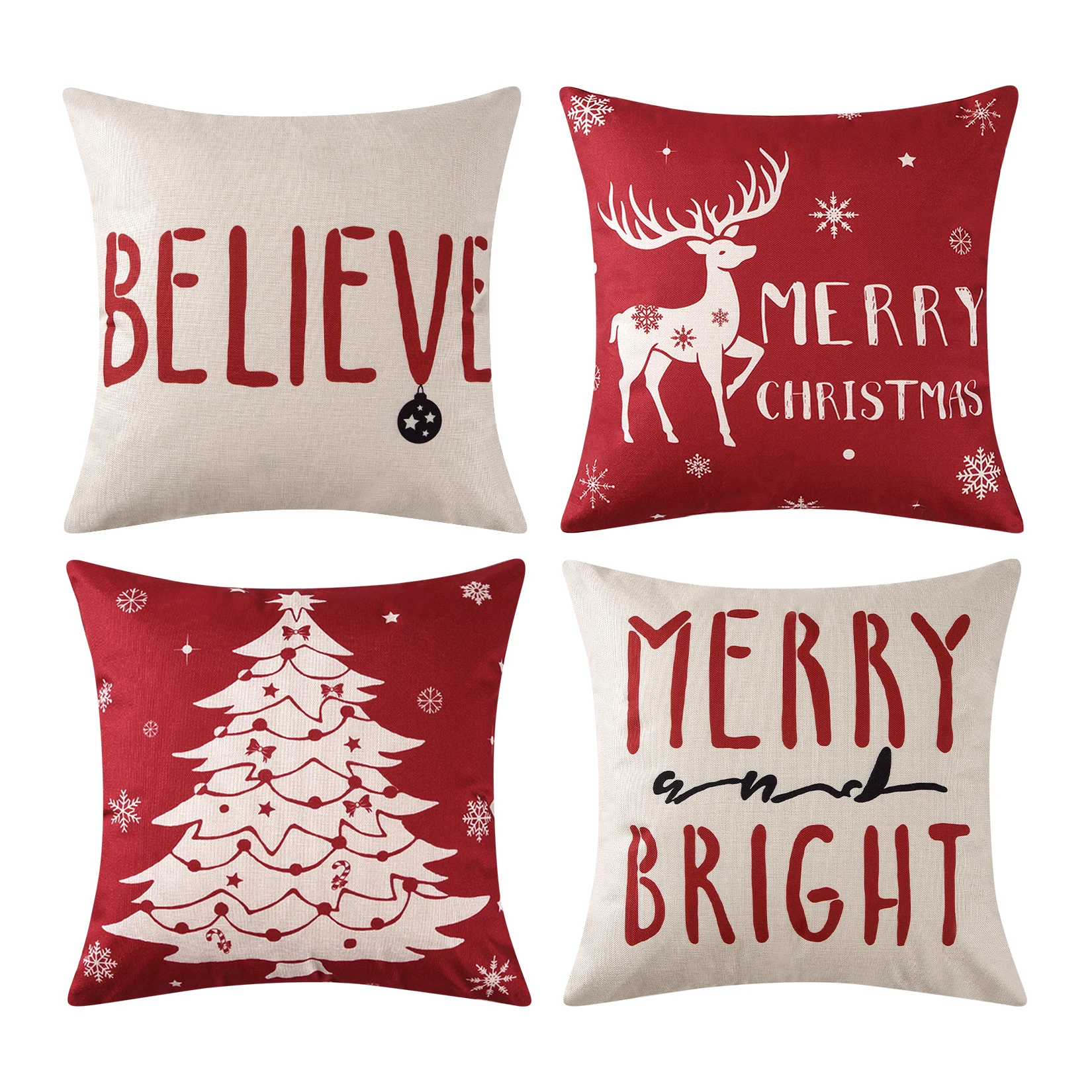 Christmas Decorations Pillow Covers 18x18 Set of 4, Christmas Decorations Outdoor Farmhouse Christmas Throw Pillow Covers for Ho